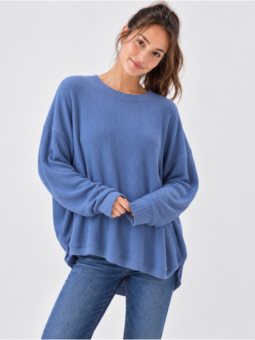Aerie Oversized Waffle Knit Drop Shoulder Sweater Periwinkle Blue Sz M